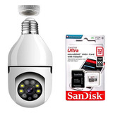 Câmera Giratória 360 Wifi Lâmpada Cartão De Memória 32gb