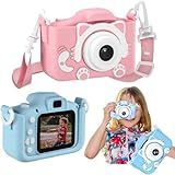 Câmera Infantil Digital Máquína Fotográfica E Filmadora HD Portátil Com Tela De 1 9 Jogos E Diversão Para As Crianças Nas Cores Rosa E Azul Com Rosto De Gatinho Excelente Presente Para As Crianças