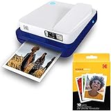 Câmera Instantânea Digital Clássica Kodak Smile Com Bluetooth Azul Com Pacote Com 10 Papel Fotográfico Impresso Premium Zink De 8 8 X 10 8 Cm 