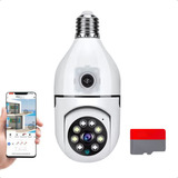 Câmera Lâmpada Wi fi Giratória Dupla Lente Cartão 32gb Ptz