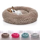 Caminha Nuvem CAMA Pet Redonda PELUCIA Para Cachorros E Gatos DONUT FILHOTES TODA ACOLCHOADA BORDAS ELEVADAS FUNDO ANTIDERRAPANTE Tamanho M -MARROM-