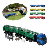 Caminhão Bitrem Boiadeiro Brinquedo Com Miniaturas