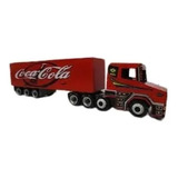 Caminhão Brinquedo Scania Bau Coca Cola Madeira Truck Bitrem