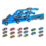 Caminhão Carreta Cegonha Brinquedo Com 6 Cars Sortidos Azul