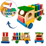 Caminhão Com Pinos Madeira Brinquedo Educativo De Encaixe