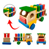 Caminhão Com Pinos Madeira Brinquedo Educativo De Encaixe