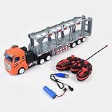 Caminhão Elétrico De Controle Remoto Com Carreta Cegonha Laranja 41cm De Comprimento