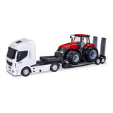 Caminhão Miniatura Iveco Plataforma Com Trator Case Usual
