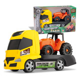 Caminhão Plataforma Com Trator Brinquedo Fazenda