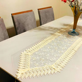 Caminho De Mesa Bordado Guipir 40x220cm Trilho Renda Croche Cor Amarelo