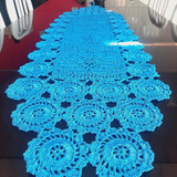 Caminho De Mesa Crochê Artesanal Cor Azul3 Geométrico