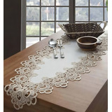 Caminho De Mesa Rendado Veneza Luxo Bege 40x90cm Jolitex Liso