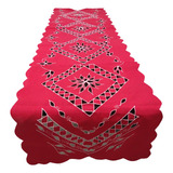 Caminho Trilho De Mesa Bordado Caseado Vermelho 2 00 X 0 46