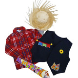 Camisa Arraial Xadrez Festa Junina Infantil Unissex Chapéu