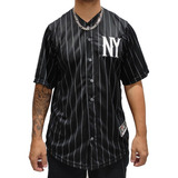 Camisa Baseball M10 Ny 2 Listrado Preto New York Hip Hop