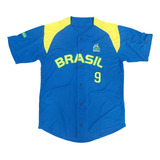 Camisa Beisebol Fujiya Baseball Bordada Brasil Azul Royal F2