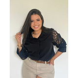 Camisa Blusa Social Feminina Elegante Luxo Manga Renda M418