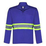 Camisa Brim Faixa Refletiva Azul Manga Longa Uniforme Eqpro