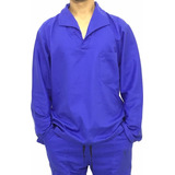 Camisa Brim Manga Longa Jaleco Uniforme Azul Royal Kr7