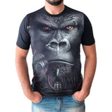 Camisa Camiseta Gorila Com Fone Macaco Animais 3d 