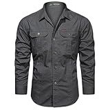 Camisa Cargo Masculina Manga Longa Casual Algodão Camiseta Militar Blusa Preta Cinza 9 XGG