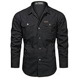 Camisa Cargo Masculina Manga Longa Casual Algodão Camiseta Militar Blusa Preta Preto GG