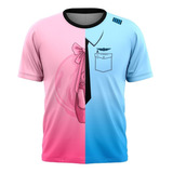 Camisa Chá Revelação Estampada Rosa E Azul A Pronta Entrega