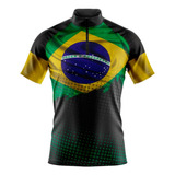 Camisa Ciclismo Bike Bandeira Brasil Masculina Proteção Uv