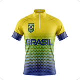Camisa Ciclismo Brasil Camiseta Ciclismo Proteção Uv 50 