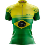 Camisa Ciclismo Feminina Brasil Bike Ciclista Proteção Uv50