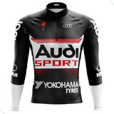 Camisa Ciclismo Masculina Manga Longa Camiseta Audi Preta Uv