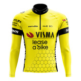 Camisa Ciclismo Masculina Manga Longa Jumbo Visma Amarela