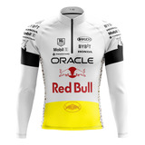 Camisa Ciclismo Masculina Manga Longa Red Bull F1 Branca Uv 