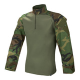 Camisa Combat Shirt Tática Woodland Militar Rip Stop Airsoft