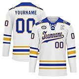 Camisa De Hóquei Personalizável Com Seu Nome E Número Uniforme De Equipe Personalizada Para Jovens E Adultos Branco Azul Amarelo Tamanho Único