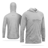 Camisa De Pesca Com Capuz Brk Clean Cinza Com Uv 50