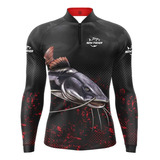 Camisa De Pesca Infantil Pirarara Gola Ziper Proteção Solar
