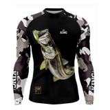 Camisa De Pesca King Robalo Preta Camuflada Nas Mangas