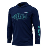 Camisa De Pesca Poliamida C Capuz Presa Viva Azul Marinho