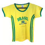 Camisa Do Brasil Bordada Babylook Curta