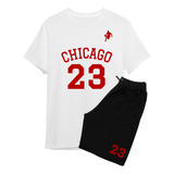 Camisa E Bermuda Kit Plus Size Times Basquete Chicago 23