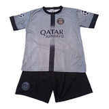 Camisa E Shorts Time Infantil Uniforme Futebol Psg Branco