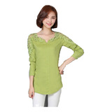 Camisa Feminina Blusa Tipo Bata Detalhe Guipir