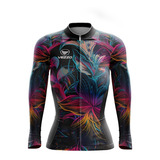 Camisa Feminina Ciclismo Bike Vezzo Abstract Manga Longa