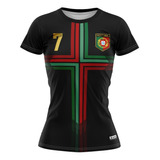 Camisa Feminina Cristiano Ronaldo Cr7 Portugal Preta