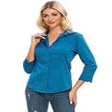 Camisa Feminina De Botão Oficial Formal Manga 3 4 Branca Elástica Camisa Social De Verão Verde Pavão GG