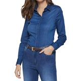 Camisa Feminina Dudalina Ml Super Slim Jeans Médio - 530501