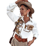 Camisa Feminina Horse Print Chiffon Pronta Entrega Oferta