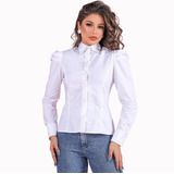 Camisa Feminina Manga Bufante Manga Princesa Tricoline