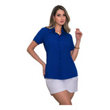 Camisa Feminina Manga Curta Com Botão Ref 15646